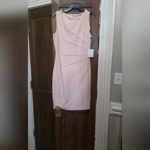 Calvin Klein Soft Pink Sleeveless Sheath Dress with Radiant Pleats
